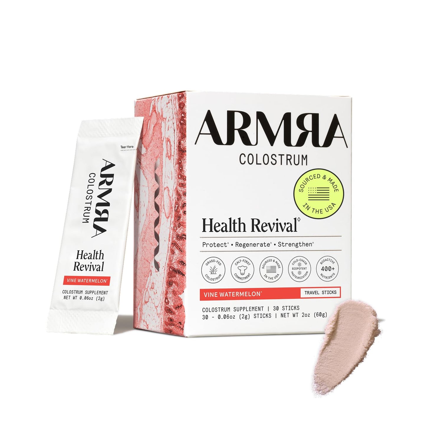 ARMRA Colostrum Powder | Vine Watermelon | Gut Health & Bloating | Skin & Hair | Immunity | Keto, Gluten & Fat-Free | 30 Servings - Maple Wellness Supplements
