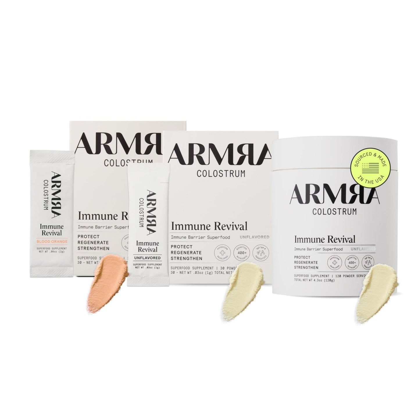 ARMRA Colostrum™ Premium Powder, Grass Fed, Gut Health Bloating Immunity Skin & Hair, Contains 400+ Bioactive Nutrients, Keto, Gluten & Fat Free (Blood Orange, Unflavored Bundle | 180 Servings) - Maple Wellness Supplements