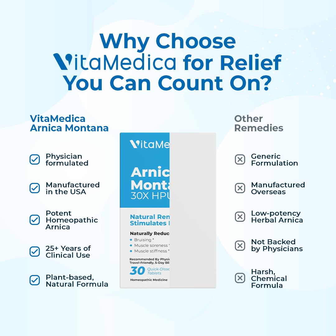 Arnica Montana 30X HPUS, Clinical Grade, Quick Dissolve Tablets, Five-Day Recovery Pack for Pain and Bruise Relief After Surgery or Injury, Natural Healing, Gentle on The Stomach - 30 Count - Maple Wellness Supplements
