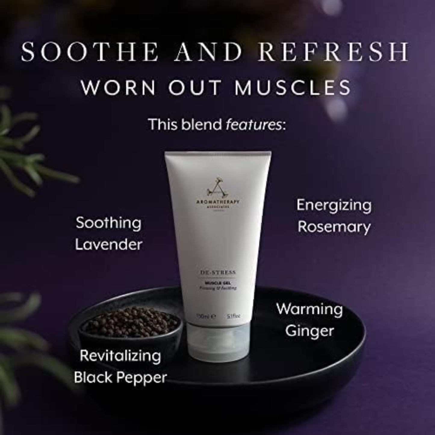 Aromatherapy Associates De-Stress Muscle Gel, Cooling & Warming Massage Gel with Ginger, Black Pepper & Rosemary Essential Oils for Daily Tension & Post-Activity Comfort, 5.07 oz - Maple Wellness Supplements