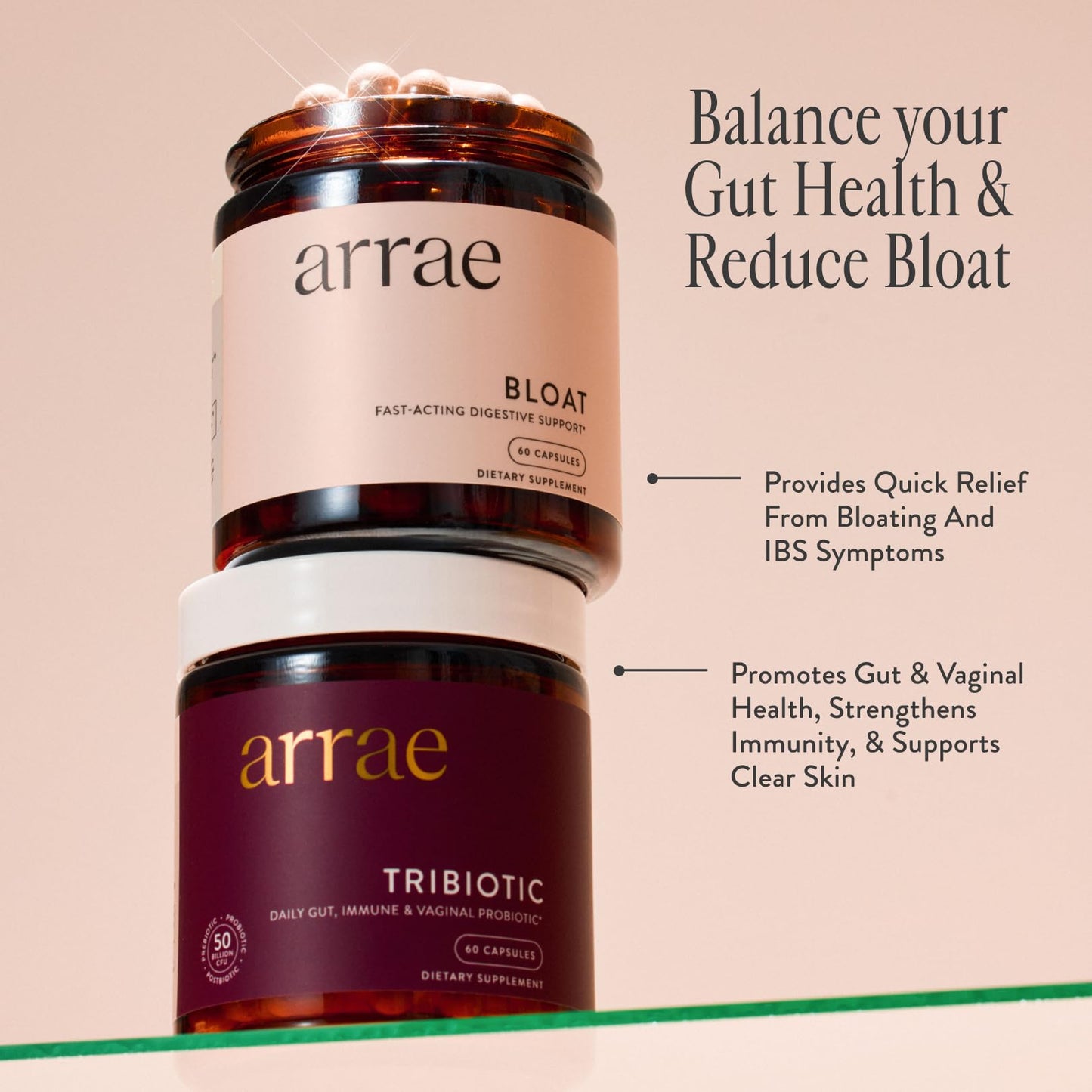 Arrae Fast-Acting Bloating Relief Digestive Enzymes, All Natural Bloat, Gas & Indigestion Relief Capsules, 60 Count - Maple Wellness Supplements