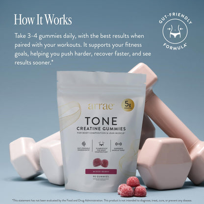 Arrae Tone Gummies – Creatine Monohydrate 5g for Women – Support Lean Muscle, Strength & Recovery – Hormone-Friendly Muscle Toning Supplement - Maple Wellness Supplements