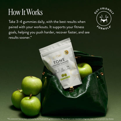 Arrae Tone Gummies – Creatine Monohydrate 5g for Women – Support Lean Muscle, Strength & Recovery – Hormone-Friendly Muscle Toning Supplement – Sour Green Apple Flavor – 60 Count (Sour Green Apple) - Maple Wellness Supplements
