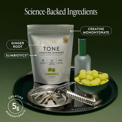 Arrae Tone Gummies – Creatine Monohydrate 5g for Women – Support Lean Muscle, Strength & Recovery – Hormone-Friendly Muscle Toning Supplement – Sour Green Apple Flavor – 60 Count (Sour Green Apple) - Maple Wellness Supplements