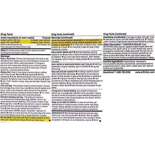 Arthriten Inflammatory Pain Formula Caplets with 3 Active Ingredients: Aspirin, Acetaminophen & Caffeine, White, 28 Count (Pack of 1) - Maple Wellness Supplements