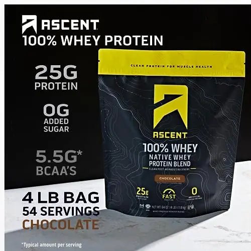 Ascent 100% Whey Protein Powder - Post Workout Whey Protein Isolate, Zero Artificial Flavors & Sweeteners - Maple Wellness Supplements