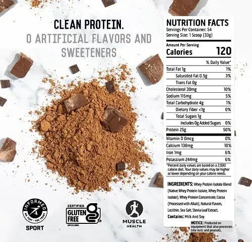 Ascent 100% Whey Protein Powder - Post Workout Whey Protein Isolate, Zero Artificial Flavors & Sweeteners - Maple Wellness Supplements