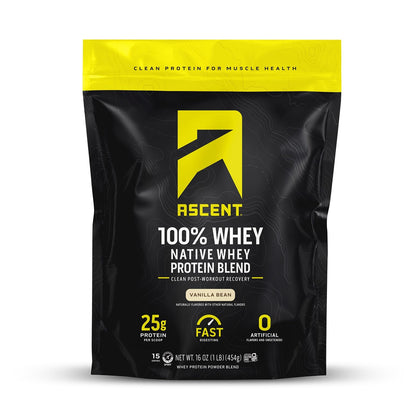 Ascent 100% Whey Protein Powder - Post Workout Whey Protein Isolate, Zero Artificial Flavors & Sweeteners, Gluten Free, 5.5g BCAA, - Maple Wellness Supplements
