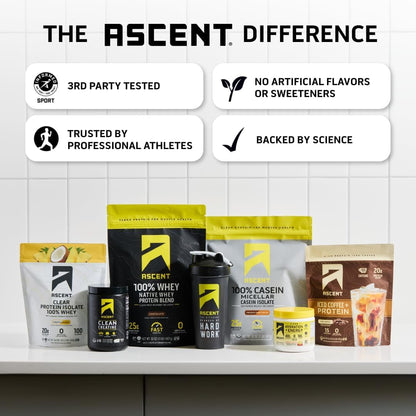Ascent 100% Whey Protein Powder - Post Workout Whey Protein Isolate, Zero Artificial Flavors & Sweeteners, Gluten Free, 5.5g BCAA, - Maple Wellness Supplements