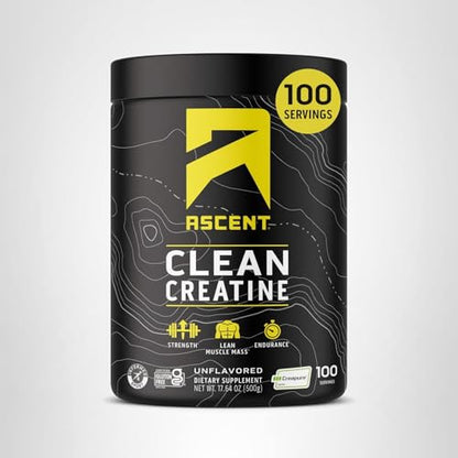 Ascent Clean Creatine Monohydrate Powder - 5G Per Serving, Creapure Creatine Supplement - Unflavored, 100 Servings - Maple Wellness Supplements