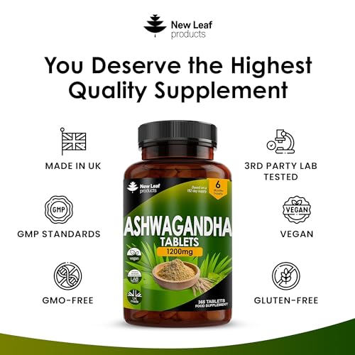 Ashwagandha 1200mg - 365 Vegan Tablets Pure High Strength Ashwagandha Root - Maple Wellness Supplements