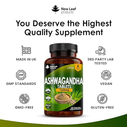 Ashwagandha 1200mg - 365 Vegan Tablets Pure High Strength Ashwagandha Root - Maple Wellness Supplements
