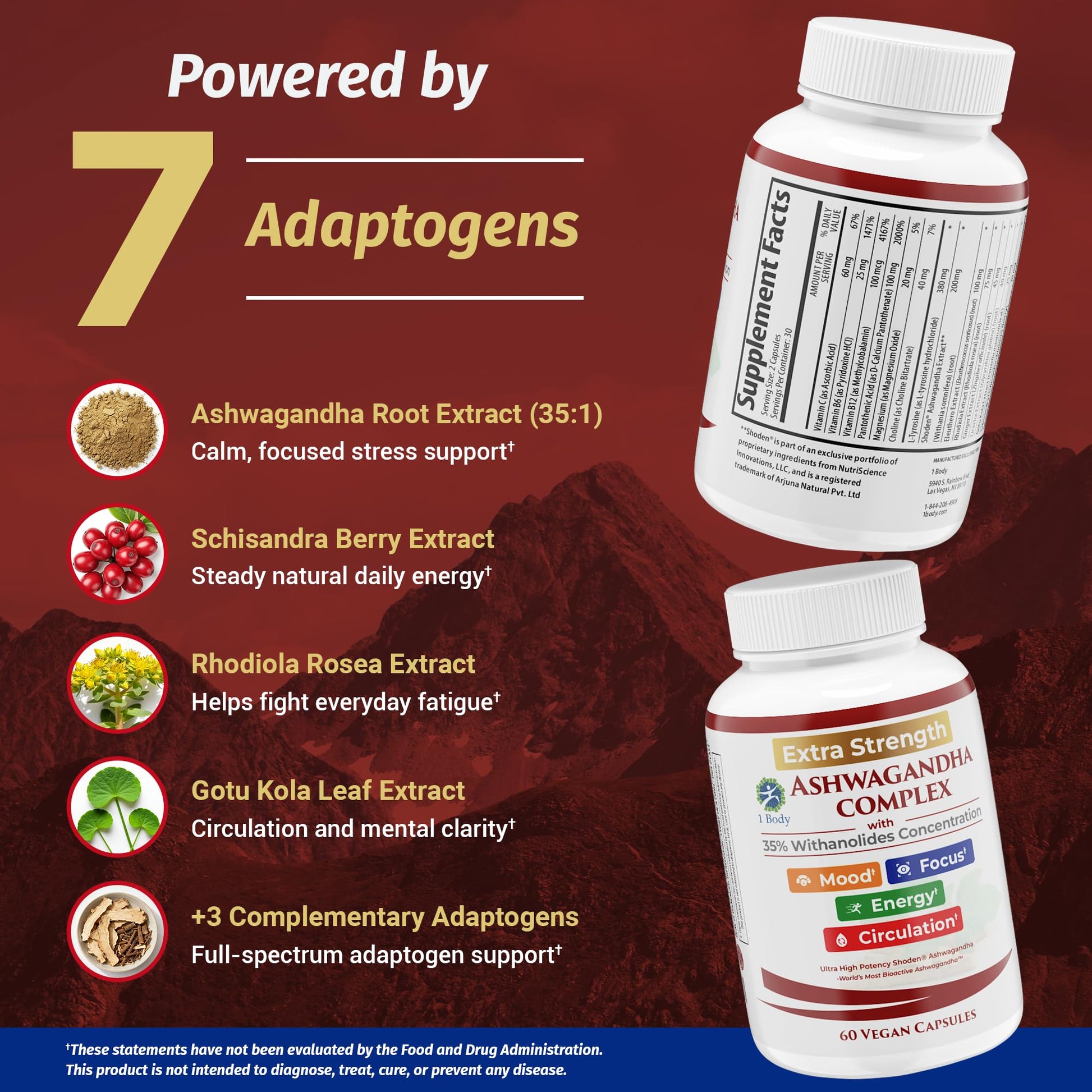 Ashwagandha Complex Adrenal Support Supplement for Stress Relief, Cortisol Balance, Energy & Focus, Mood Support, 35% Withanolides, 60 Vegan Capsules - Maple Wellness Supplements