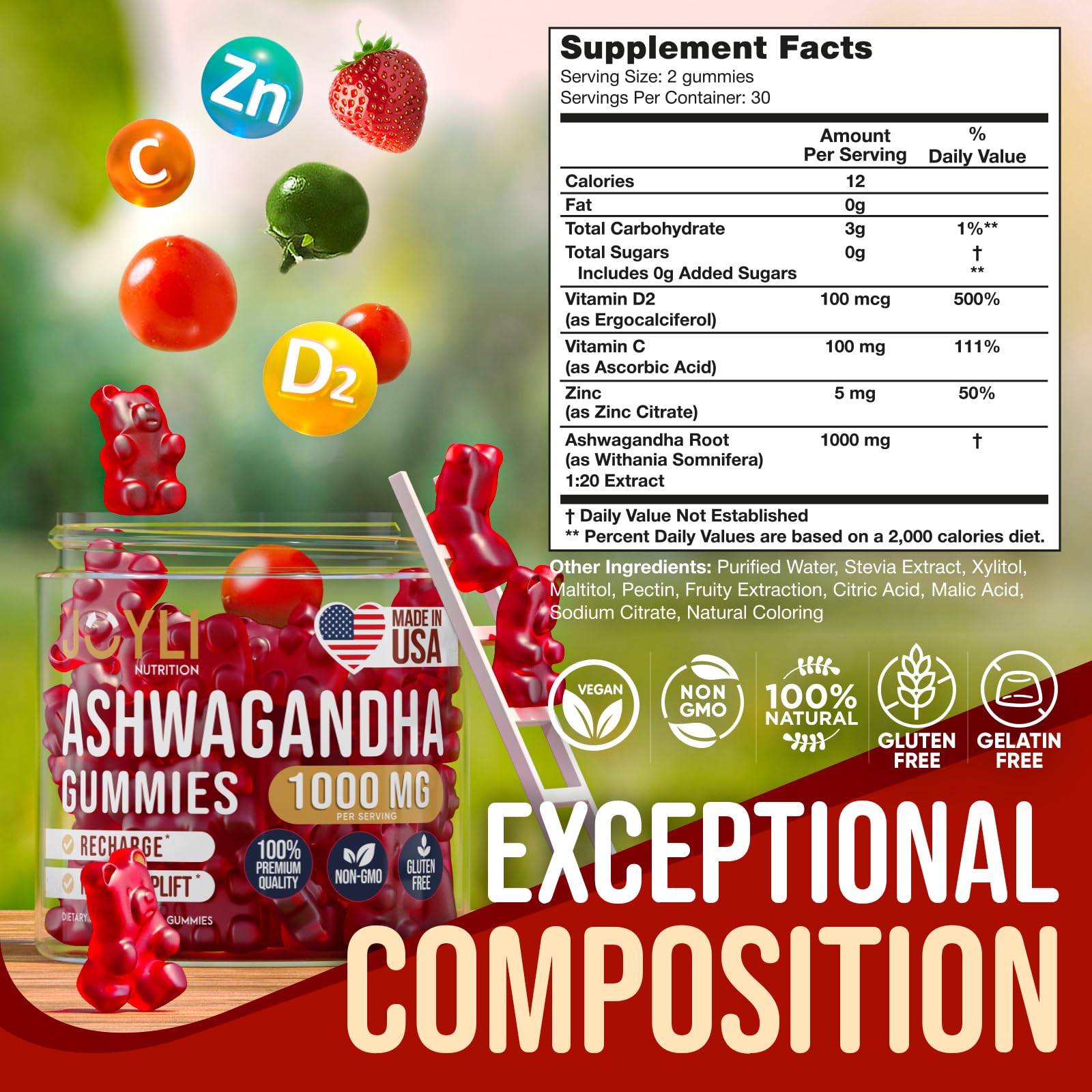 Ashwagandha Gummies for Women & Men - Natural Calm Gummies with Ashwagandha Root Extract Vitamin C Zinc - Ashwagandha Herbal Supplement for Sleep Stress Balance - 60 Vegan Sugar Free Chews - Maple Wellness Supplements