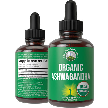 Ashwagandha Liquid Drops. USDA Organic Vegan Supplement. Extra Strength Ashwagandha Root Extract for Women, Men, Kids. with Adaptogens. Zero Sugar, Organic, Gluten Free Tincture Supplements. - Maple Wellness Supplements