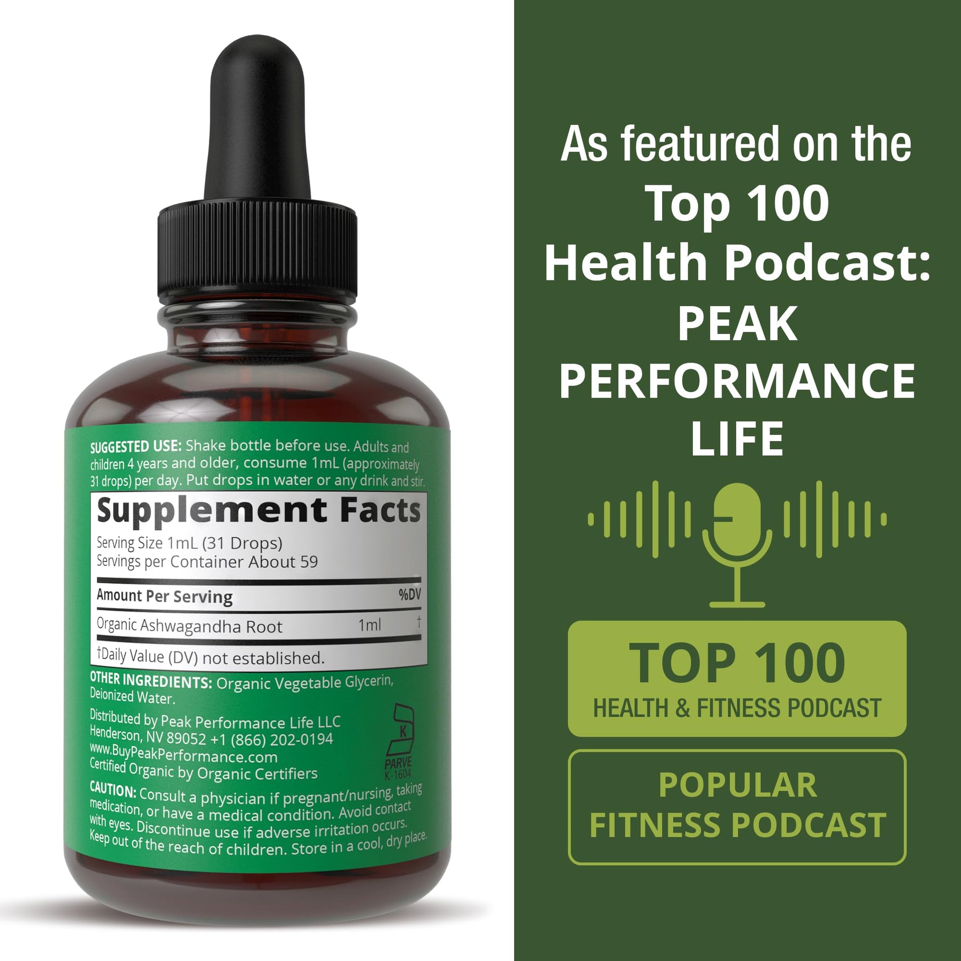 Ashwagandha Liquid Drops. USDA Organic Vegan Supplement. Extra Strength Ashwagandha Root Extract for Women, Men, Kids. with Adaptogens. Zero Sugar, Organic, Gluten Free Tincture Supplements. - Maple Wellness Supplements
