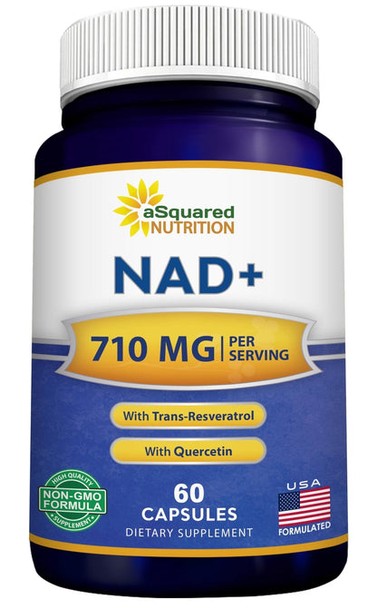 aSquared Nutrition NAD Resveratrol Supplement - NAD+ Nicotinamide Riboside 500mg (Vitamin B3) Plus Trans-Resveratrol & Quercetin - NMN Alternative for Men & Women - 60 Capsules - Maple Wellness Supplements