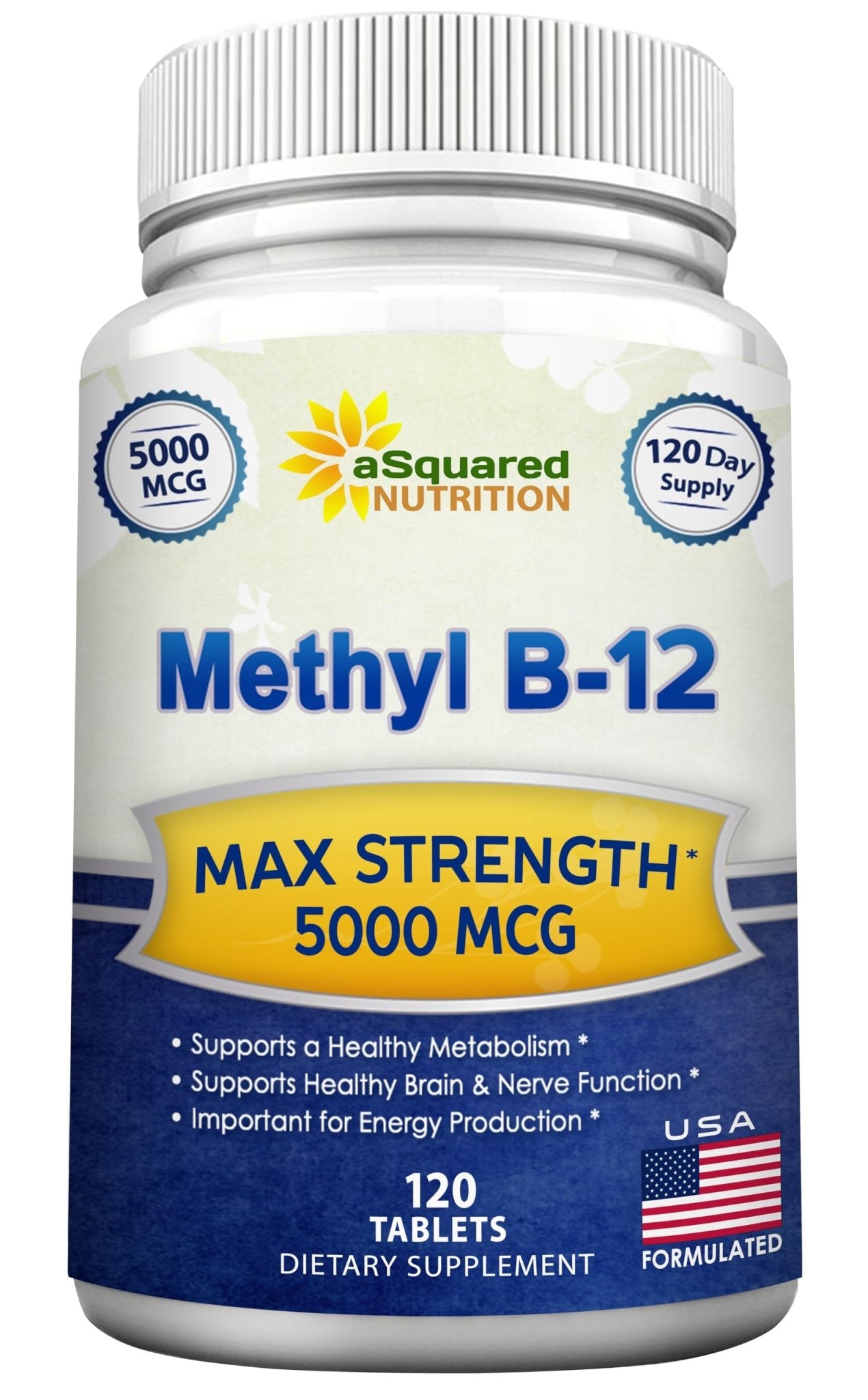 aSquared Nutrition Vitamin B12-5000 MCG Supplement with Methylcobalamin (Methyl B-12) - Max Strength Vitamin B 12 Support to Help Boost Natural Energy, - Maple Wellness Supplements