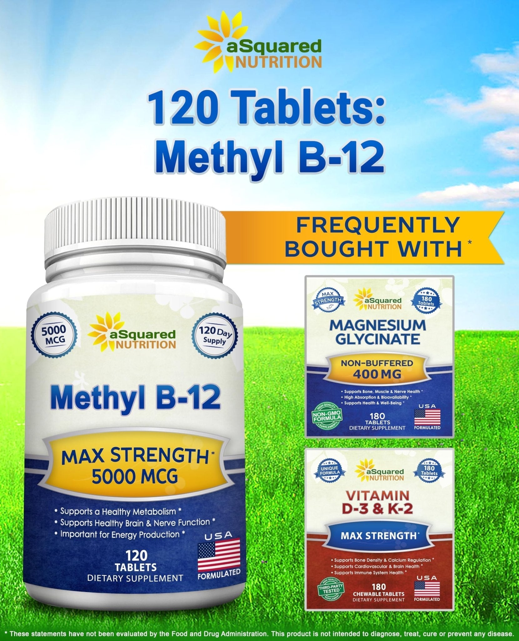 aSquared Nutrition Vitamin B12-5000 MCG Supplement with Methylcobalamin (Methyl B-12) - Max Strength Vitamin B 12 Support to Help Boost Natural Energy, - Maple Wellness Supplements