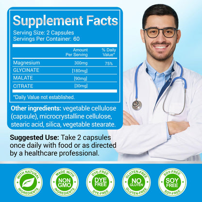 ASSR Triple Magnesium Complex – 300mg Magnesium Supplement with Glycinate, Malate & Citrate – Supports Relaxation, Muscle & Nerve Function - Maple Wellness Supplements