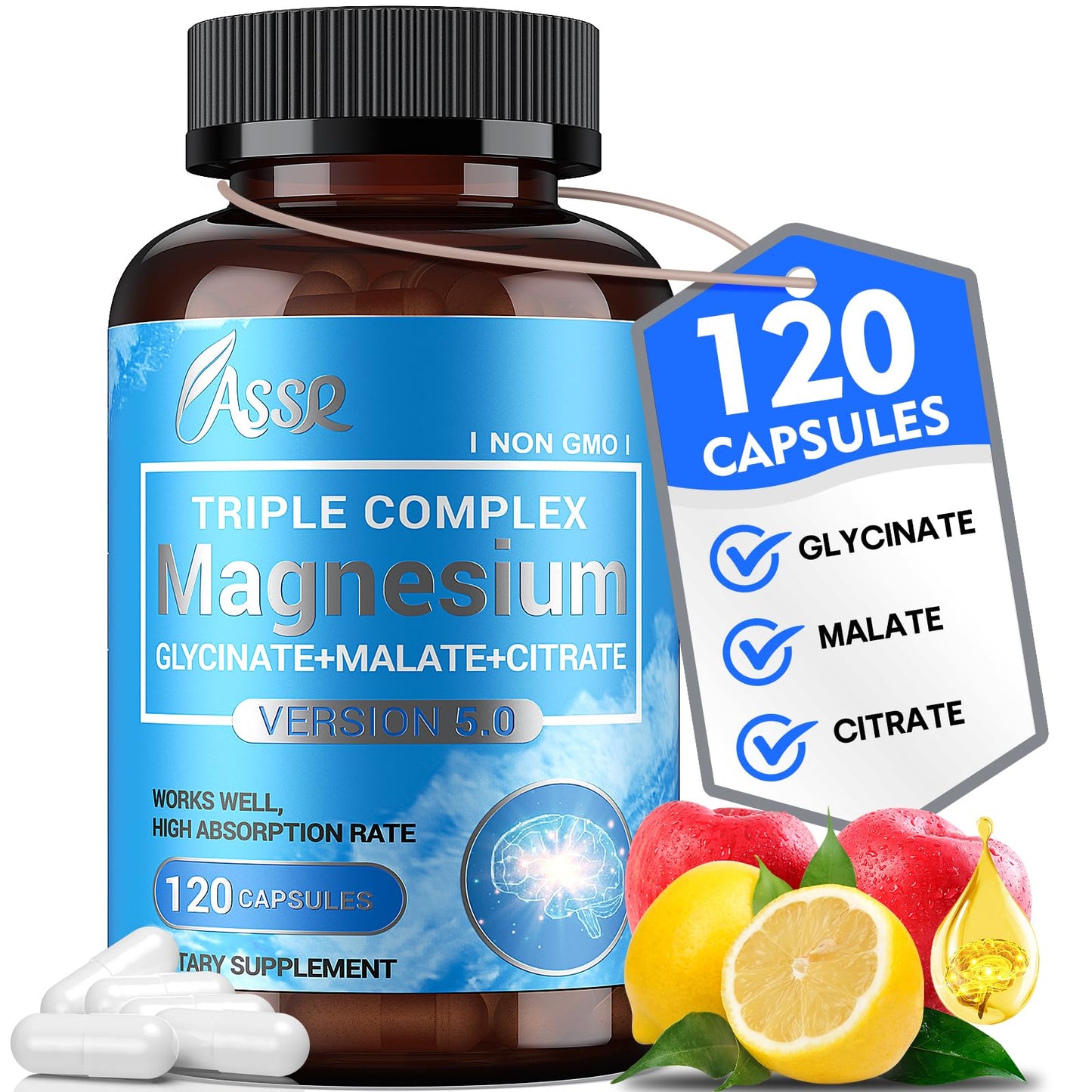 ASSR Triple Magnesium Complex – 300mg Magnesium Supplement with Glycinate, Malate & Citrate – Supports Relaxation, Muscle & Nerve Function - Maple Wellness Supplements
