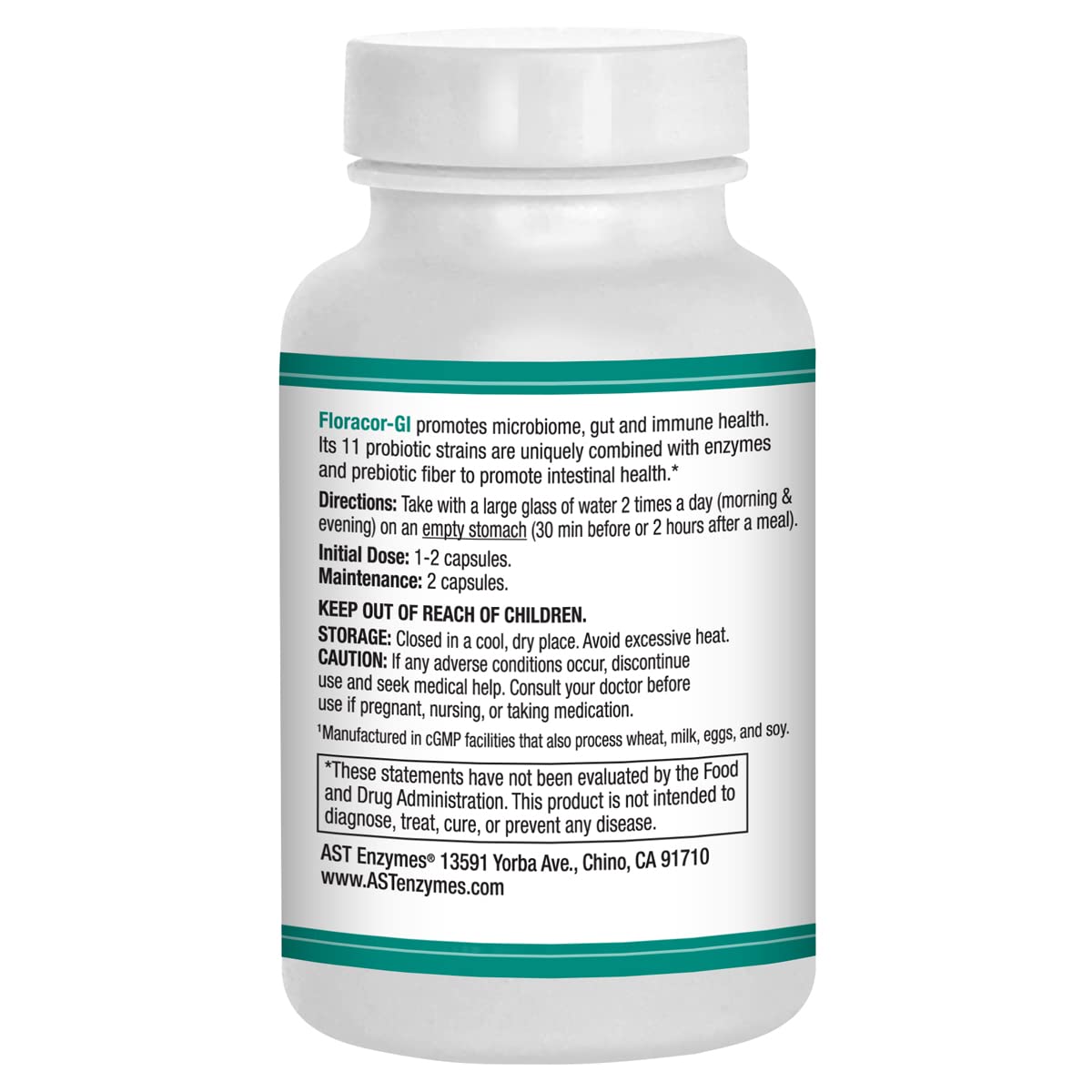 AST Enzymes Floracor - Supports Gut & Intestinal Health - Premium Probiotic, Prebiotic and Enzyme Formula - 60 Vegetarian Capsules - Maple Wellness Supplements