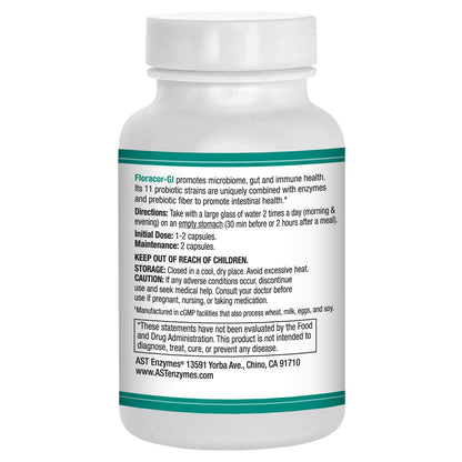 AST Enzymes Floracor - Supports Gut & Intestinal Health - Premium Probiotic, Prebiotic and Enzyme Formula - 60 Vegetarian Capsules - Maple Wellness Supplements