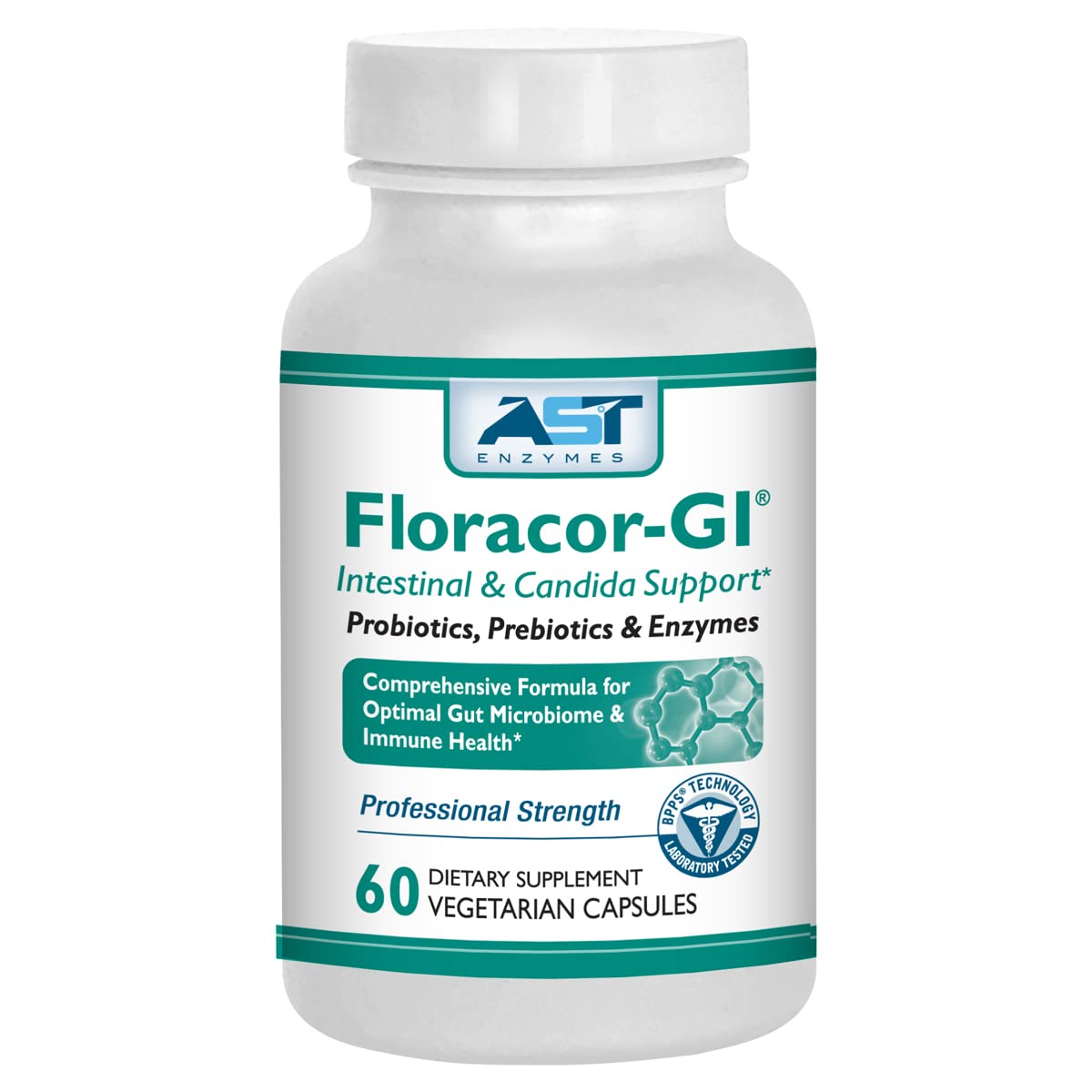 AST Enzymes Floracor - Supports Gut & Intestinal Health - Premium Probiotic, Prebiotic and Enzyme Formula - 60 Vegetarian Capsules - Maple Wellness Supplements