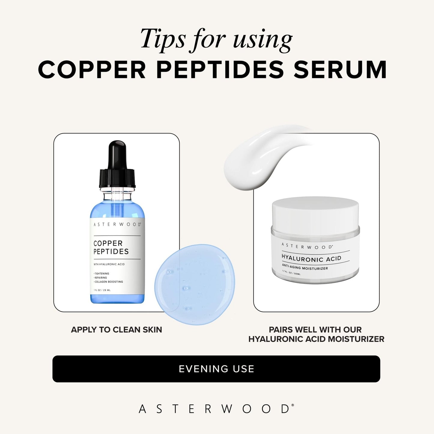 Asterwood Copper Peptides Serum for Face - with GHK-Cu Peptide and Hyaluronic Acid - Anti-Aging Facial Serum - 1 Fl Oz - Maple Wellness Supplements