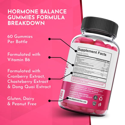 Atlantis Nutrition Hormonal Balance for Women & PMS Relief Gummies - Alleviates Cramps, Bloating, Mood Swings, Hot Flashes & Night Sweats - Cranberry, Dong Quai & Chasteberry Menstrual Cramp Relief - Maple Wellness Supplements