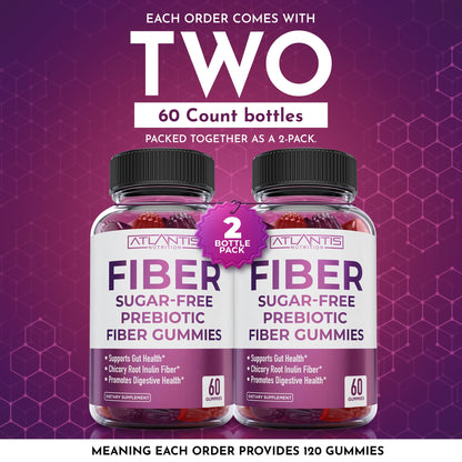 Atlantis Nutrition Sugar Free Fiber Gummies for Adults - 5G Fiber Supplement Formulated with 5.4G Prebiotic Digestive Blend/Serving - Supports Gut Health & Healthy Digestion - Maple Wellness Supplements