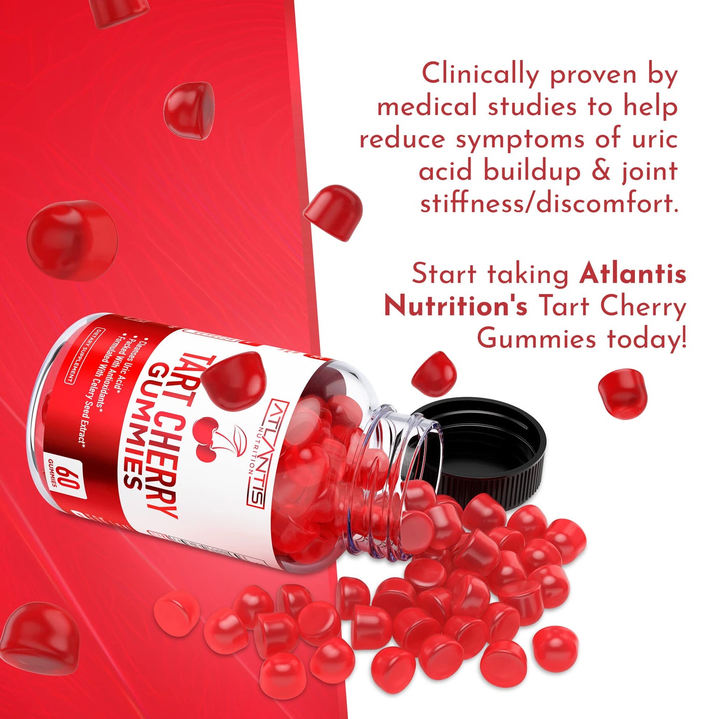 Atlantis Nutrition Tart Cherry Gummies with Celery Seed Extract - Advanced Uric Acid Cleanse for Immediate Relief | Joint Relief & Recovery - Maple Wellness Supplements