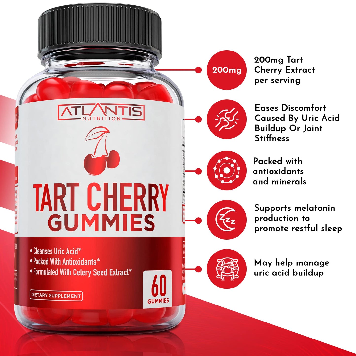 Atlantis Nutrition Tart Cherry Gummies with Celery Seed Extract - Advanced Uric Acid Cleanse for Immediate Relief | Joint Relief & Recovery - Maple Wellness Supplements