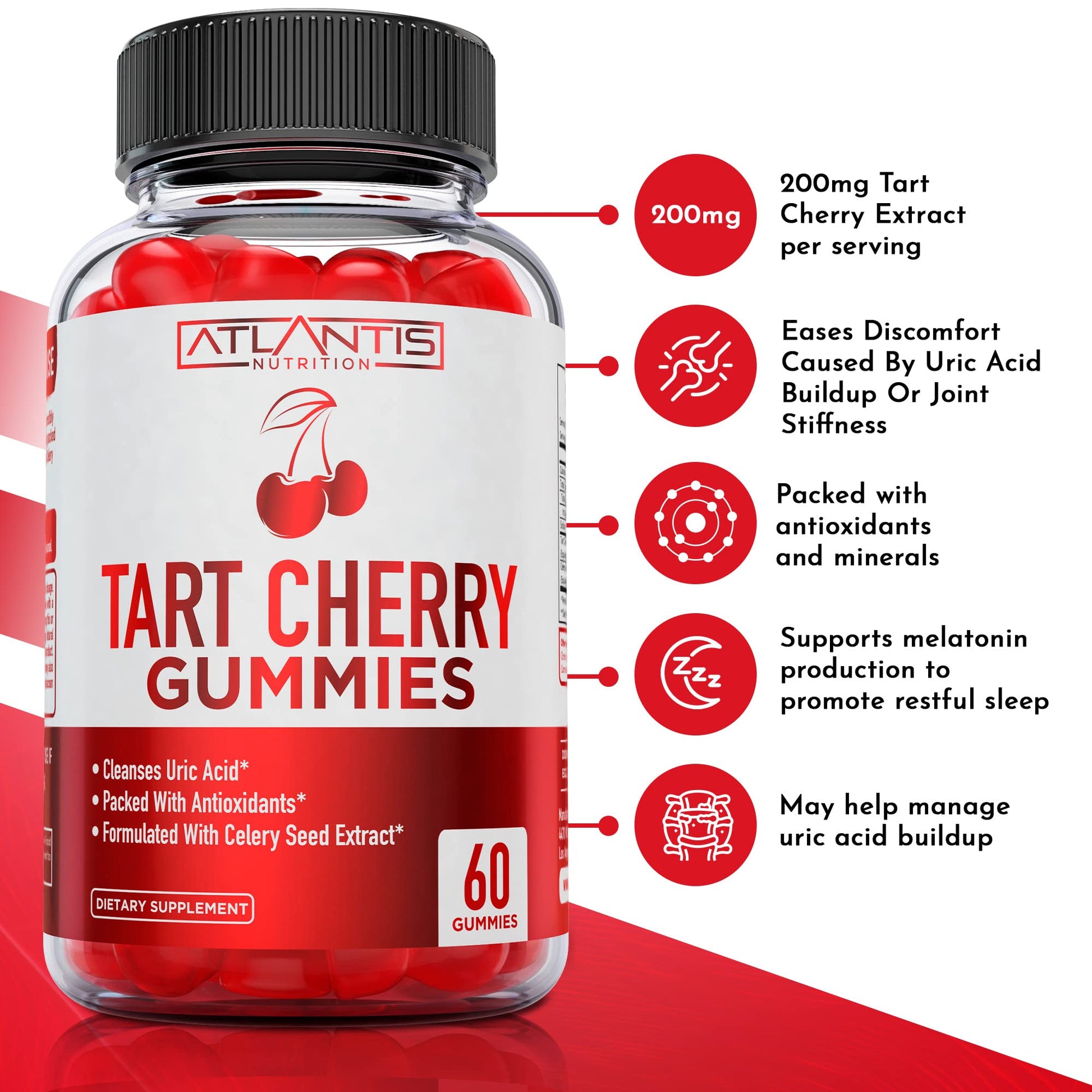 Atlantis Nutrition Tart Cherry Gummies with Celery Seed Extract - Advanced Uric Acid Cleanse for Immediate Relief | Joint Relief & Recovery - Maple Wellness Supplements