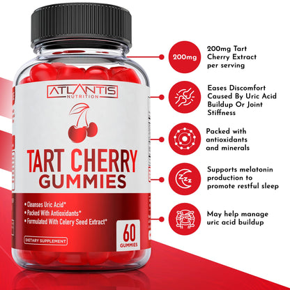 Atlantis Nutrition Tart Cherry Gummies with Celery Seed Extract - Advanced Uric Acid Cleanse for Immediate Relief | Joint Relief & Recovery - Maple Wellness Supplements