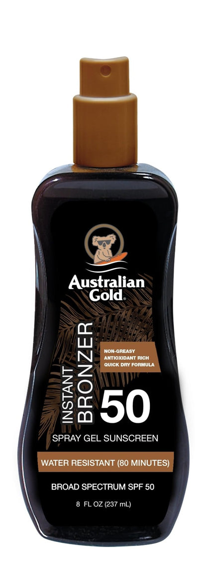 Australian Gold Spray Gel Sunscreen with Instant Bronzer SPF 50, 8 Ounce | Moisturize & Hydrate Skin - Maple Wellness Supplements