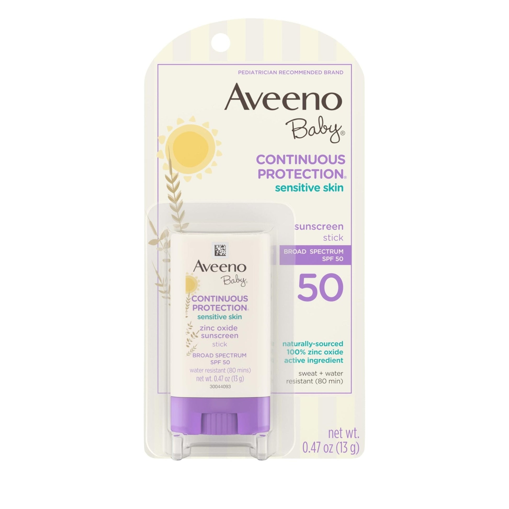 Aveeno Baby Continuous Protection Mineral Sunscreen Stick for Sensitive Skin with Broad Spectrum SPF 50 Protection for Face & Body - Maple Wellness Supplements