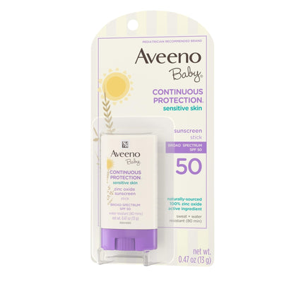 Aveeno Baby Continuous Protection Mineral Sunscreen Stick for Sensitive Skin with Broad Spectrum SPF 50 Protection for Face & Body - Maple Wellness Supplements