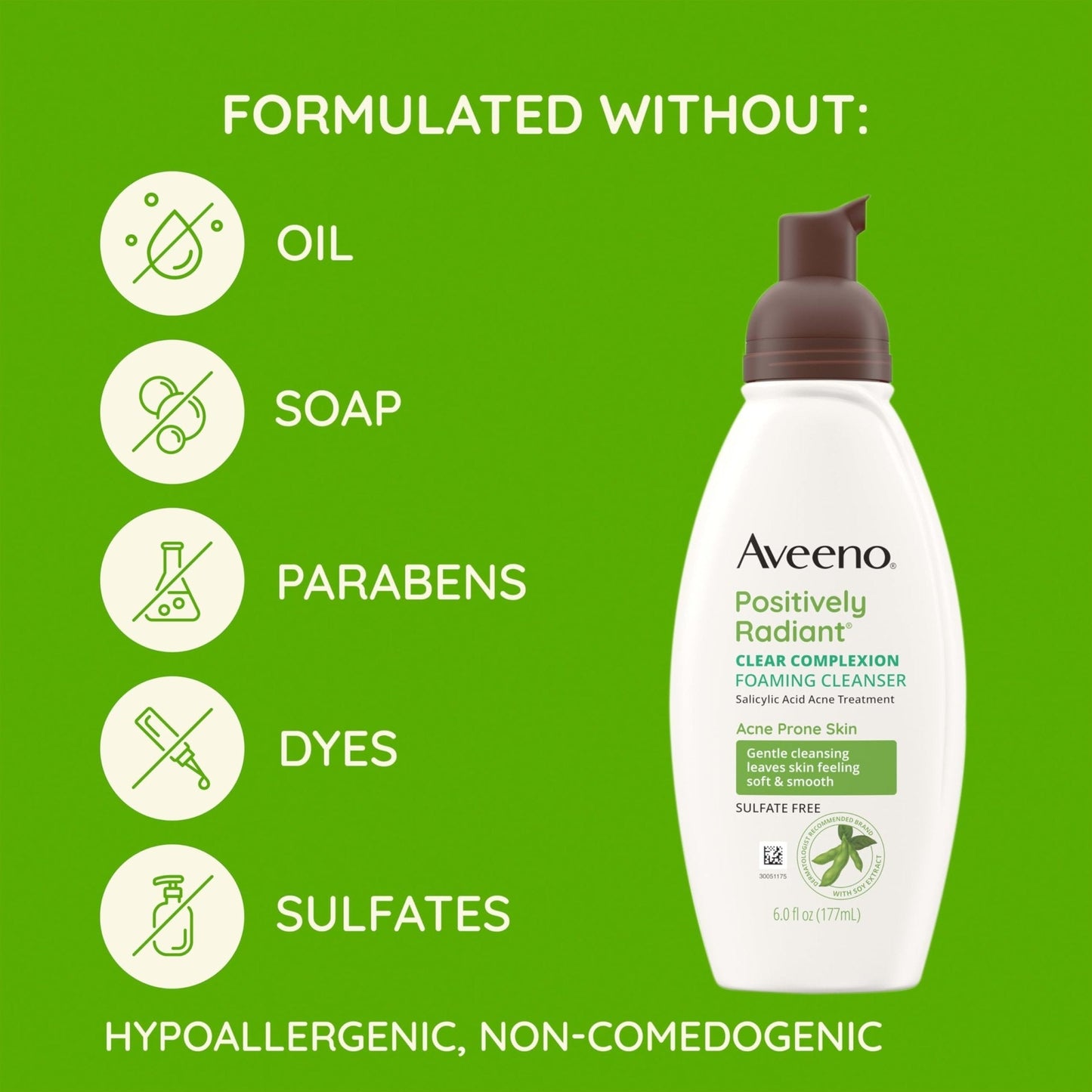 Aveeno Clear Complexion Foaming Oil-Free Facial Cleanser with Soy Extract & 0.5% Salicylic Acid, Acne Treatment Face - Maple Wellness Supplements