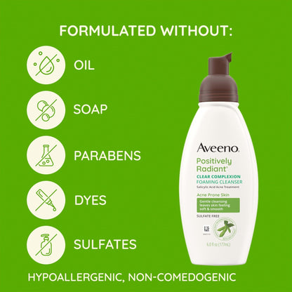 Aveeno Clear Complexion Foaming Oil-Free Facial Cleanser with Soy Extract & 0.5% Salicylic Acid, Acne Treatment Face - Maple Wellness Supplements