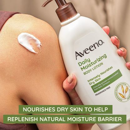 Aveeno Daily Moisturizing Body Lotion, Body Lotion for Dry Skin with Prebiotic Oat, Paraben Free, Fragrance Free - Maple Wellness Supplements