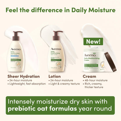 Aveeno Daily Moisturizing Cream with Prebiotic Oat & Shea Butter for Body, Face & Hands Moisturizer Cream - Maple Wellness Supplements