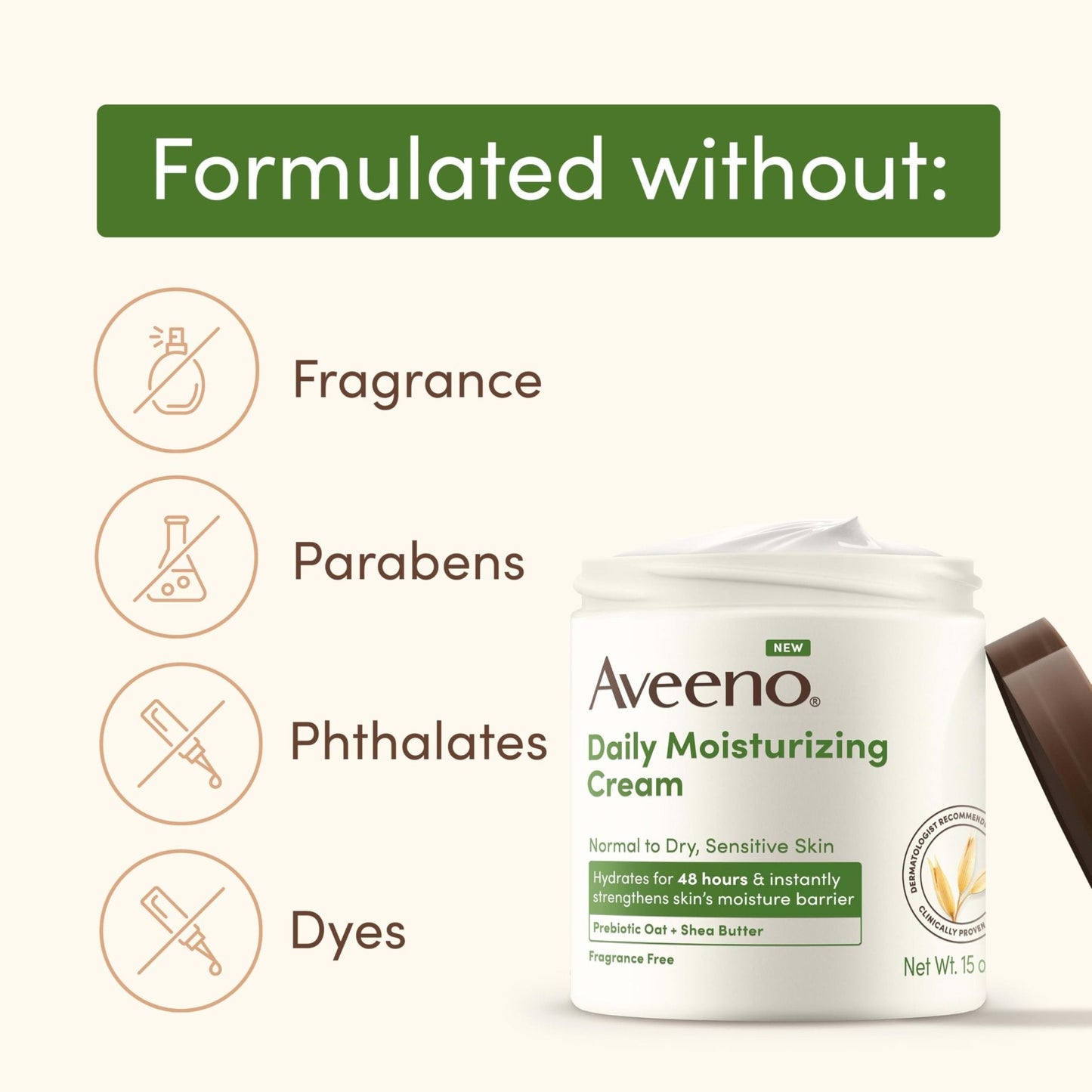 Aveeno Daily Moisturizing Cream with Prebiotic Oat & Shea Butter for Body, Face & Hands Moisturizer Cream - Maple Wellness Supplements