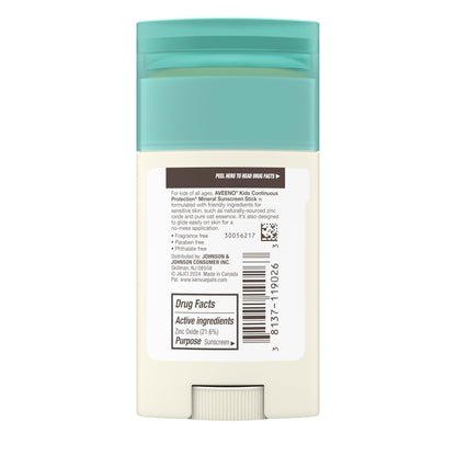 Aveeno Kids Continuous Protection Zinc Oxide Mineral Sunscreen Stick for Sensitive Skin, Face & Body Sunscreen Stick for Kids - Maple Wellness Supplements