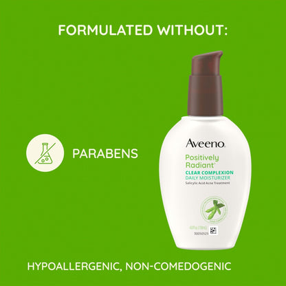 Aveeno Positively Radiant Clear Complexion Face Moisturizer, Acne Facial Moisturizer with Soy and Salicylic Acid for Oily Skin, Hypoallergenic Formula - Maple Wellness Supplements
