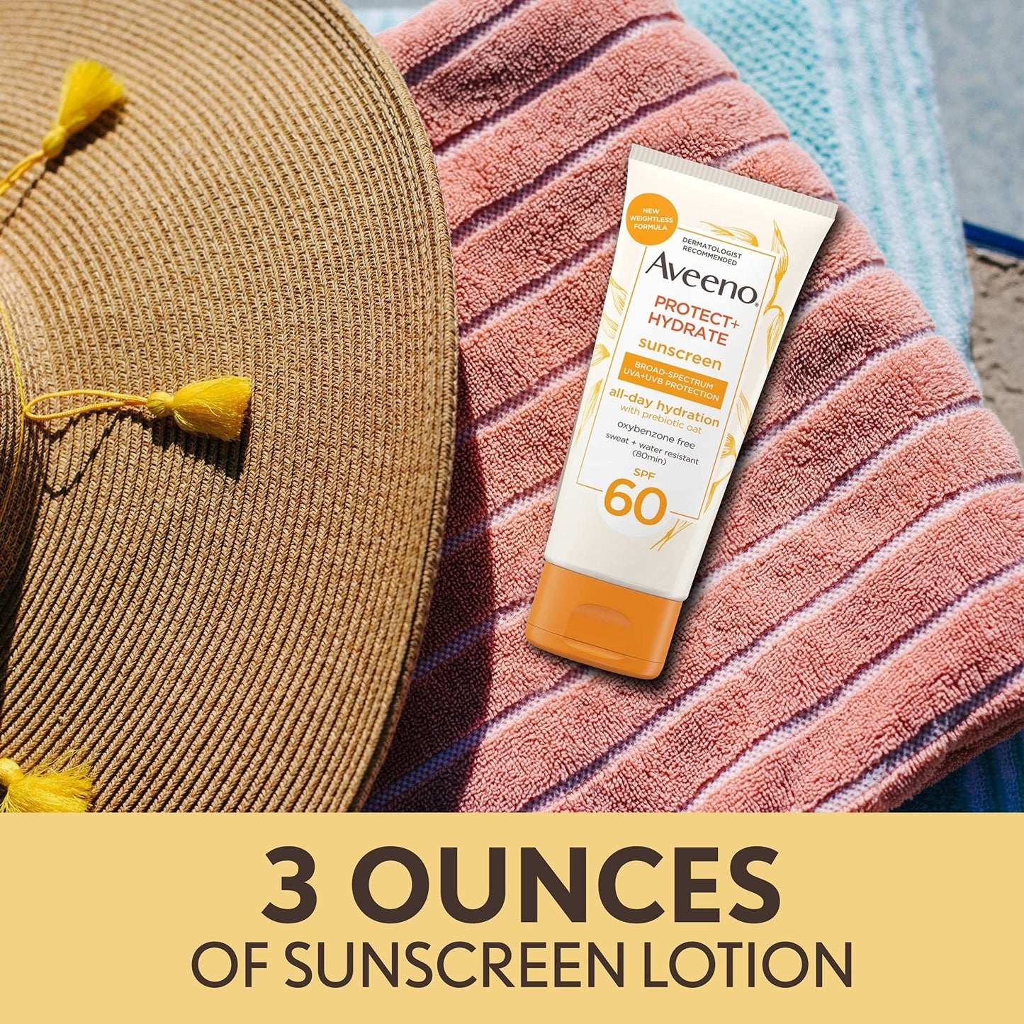 Aveeno Protect + Hydrate Moisturizing Body Sunscreen Lotion with Broad Spectrum SPF 60 & Prebiotic Oat, Weightless & Refreshing Feel - Maple Wellness Supplements