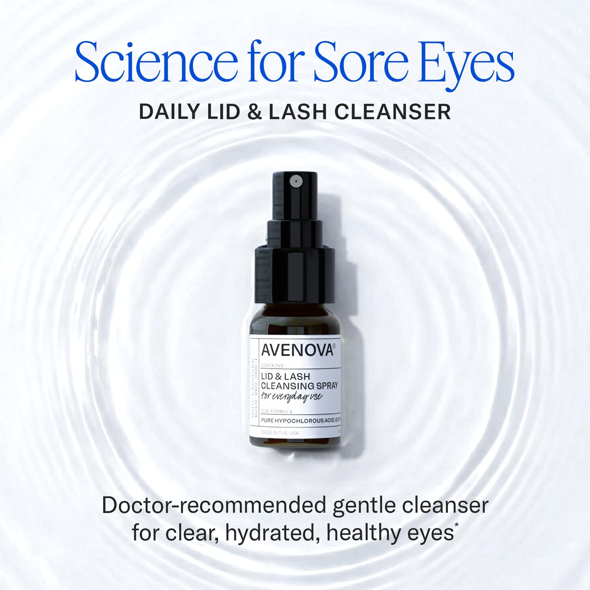 Avenova Eyelid and Eyelash Cleanser Spray - 20ml Bottle - Gentle Everyday Pure Hypochlorous Acid Spray for Eye Irritation - Maple Wellness Supplements