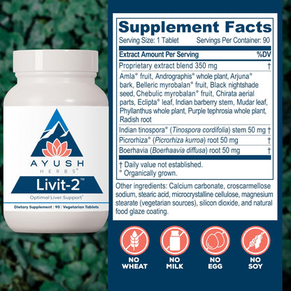 Ayush Herbs Livit-2 - Liver Care, Liver Support Supplement for Women & Men with Andrographis & Picrorhiza, Liver Pills Made with Organic Ingredients - 90 Servings - Maple Wellness Supplements