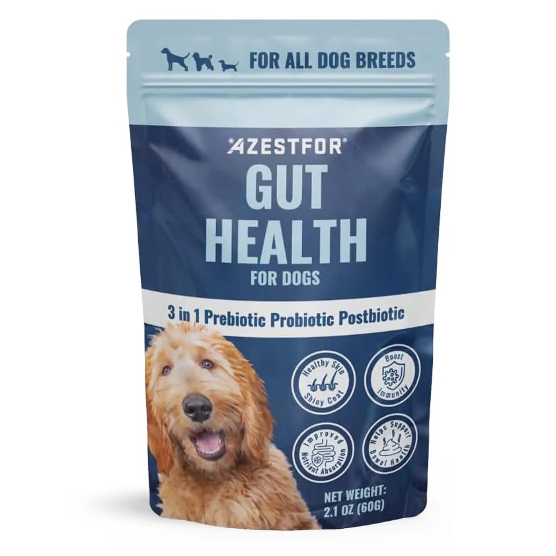 Azestfor Gut Health Supplement for Dogs – 3 in 1 Probiotic, Prebiotic & Postbiotic Blend – Supports Digestion, Immunity & Skin – Easy-to-Use Powder – for All Breeds & Sizes – 60g (30 Servings) - Maple Wellness Supplements