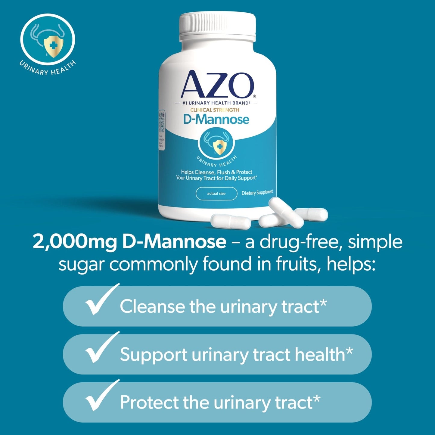 AZO D Mannose Urinary Tract Health, Cleanse, Flush & Protect The Urinary Tract, No.1 Pharmacist Recommended Brand - Maple Wellness Supplements